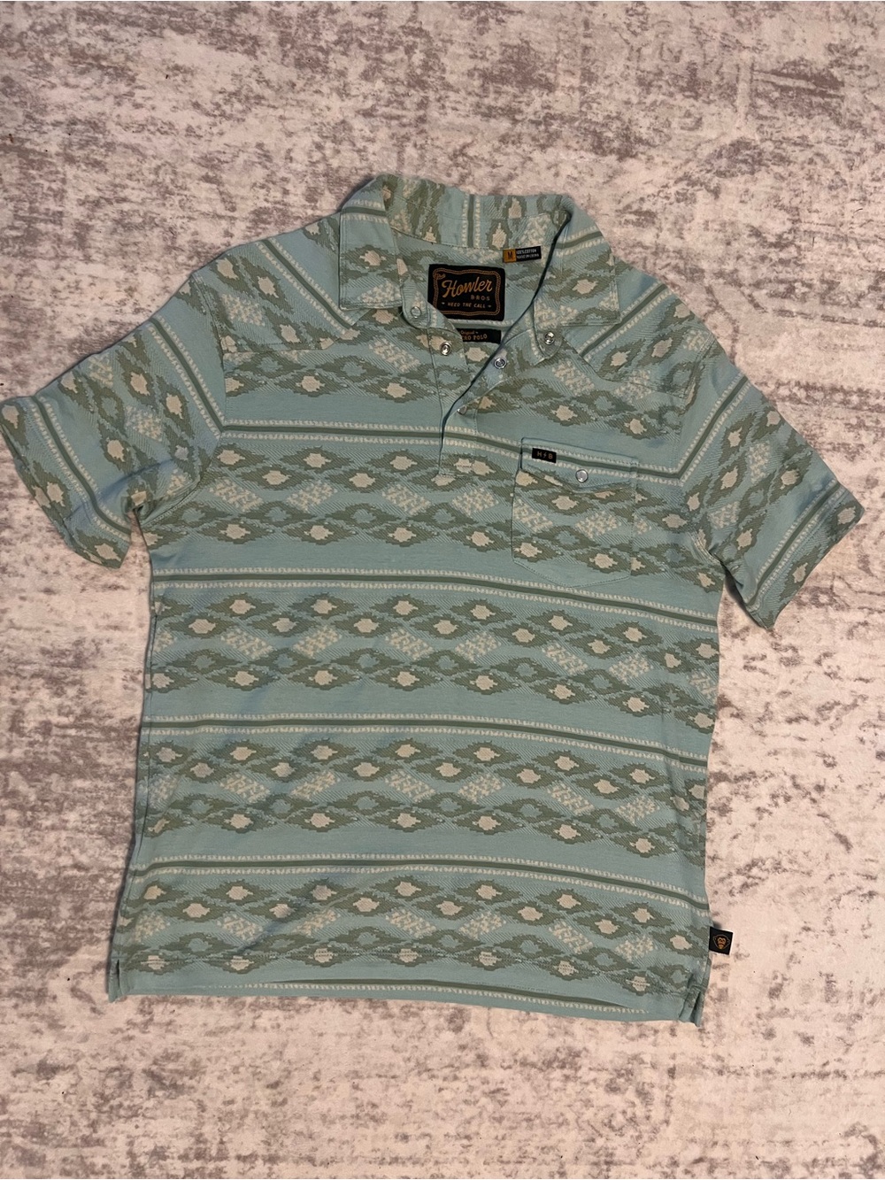 Howler Brothers Mint Green Patterned Polo Shirt